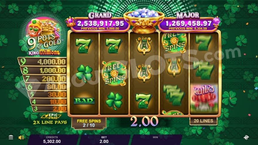 Free Spins bonus game where you can see the epic strike paytable to the left.