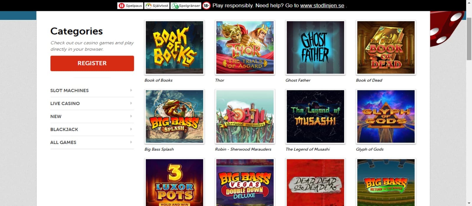 PlayMillion Casino games page with the colorful slot game icons and left side navigational panel