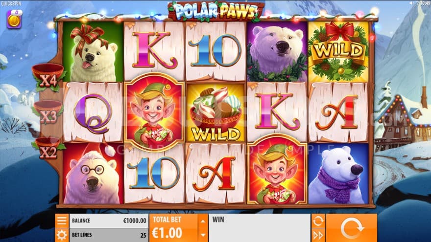 The base game with various polar bears crowding the reels in fun costumes