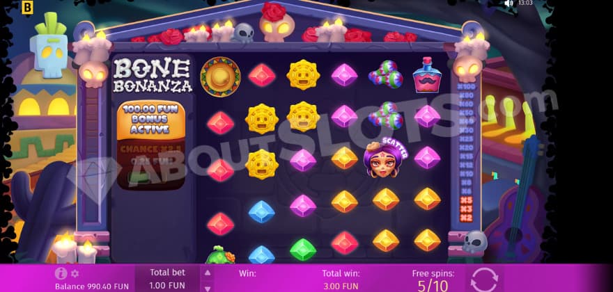 Free Spins bonus game where you can see a multiplier ladder to the right.