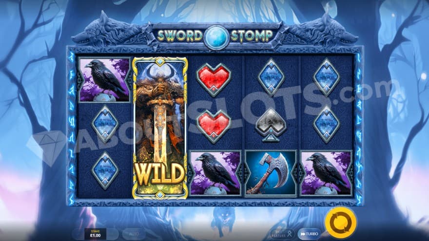 A fully expanded wild symbol on the second reel.