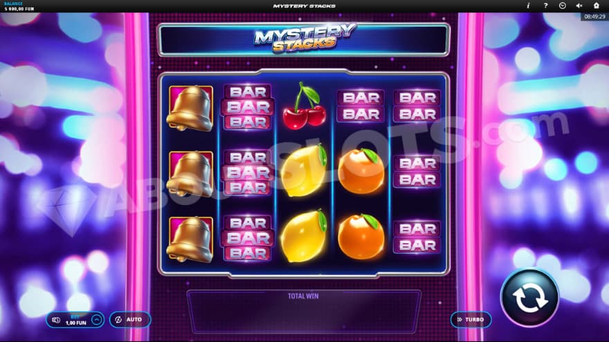 Base game with three bell symbols on the first reel.