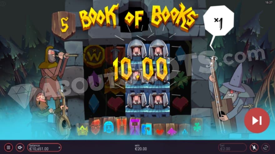 A knight symbol expanded to cover all three positions on reels 3 and 4.