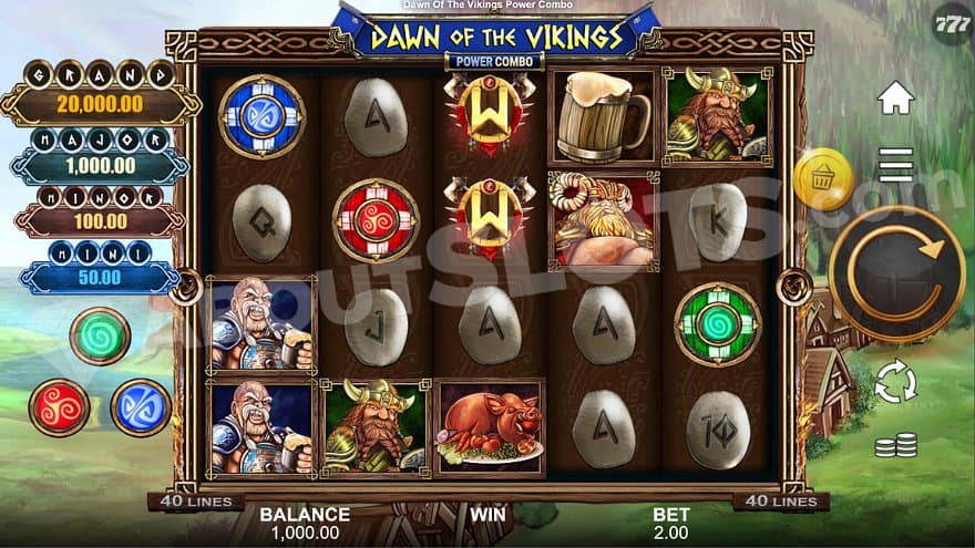 Five slot reels in a Nordic landscape. 