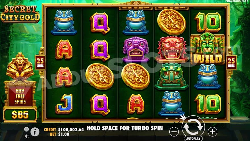 5 reels with 4 rows in a jungle-looking landscape.