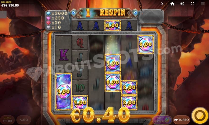 Gemmed! bonus game with money gem symbols on the reels.