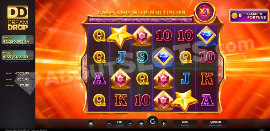Base game where you can see the Dream Drop Jackpot values to the left.