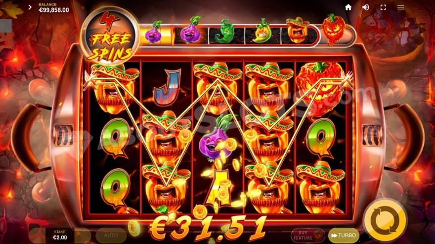 Bonus game with Hot Sauce mystery symbols creating a win.