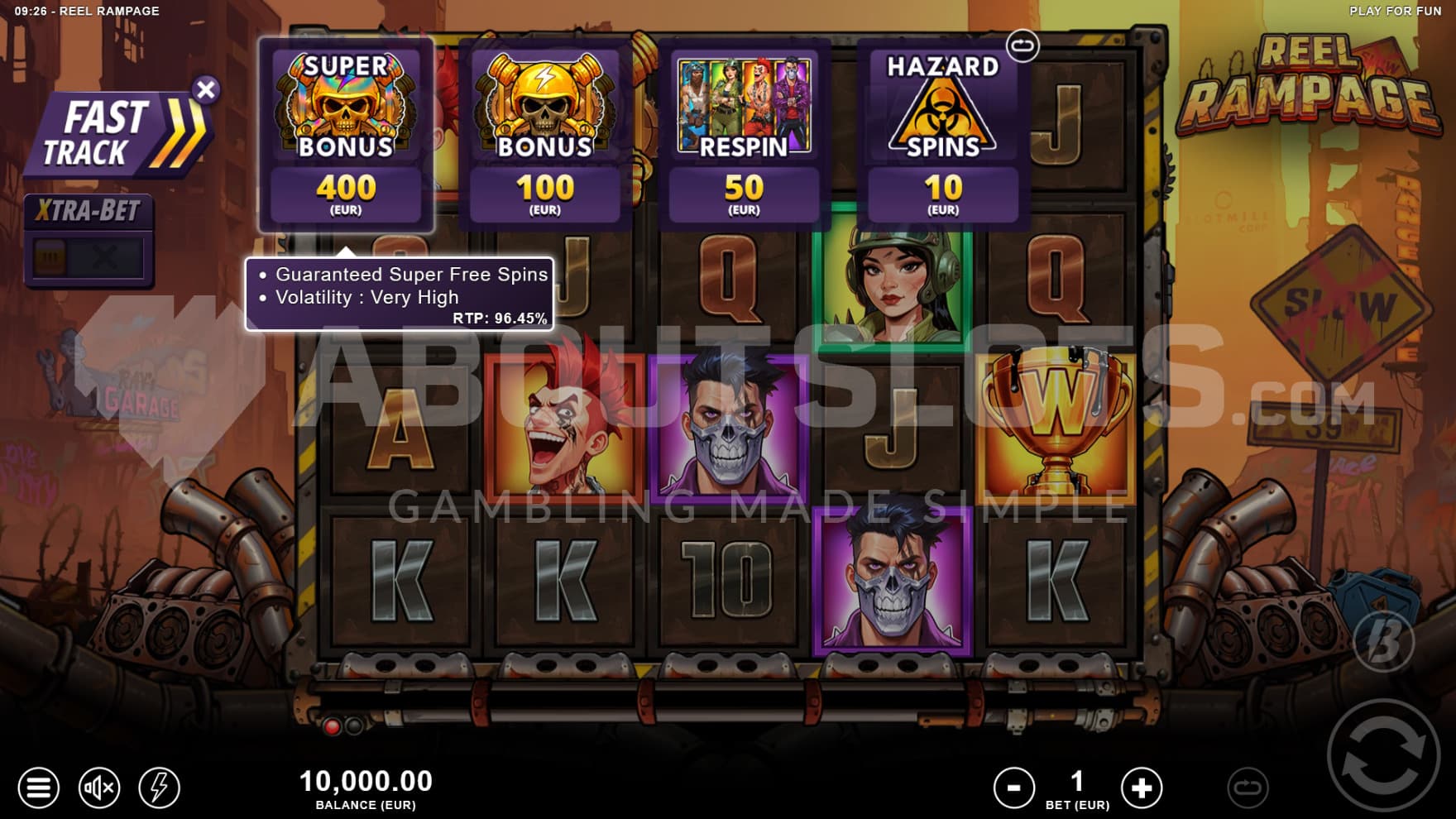 4 Feature Buy options pop out at the top of the reels