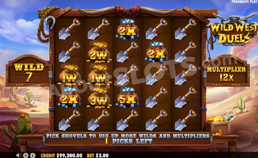 Picking 9 out of 25 shovels that shows wilds and multipliers.