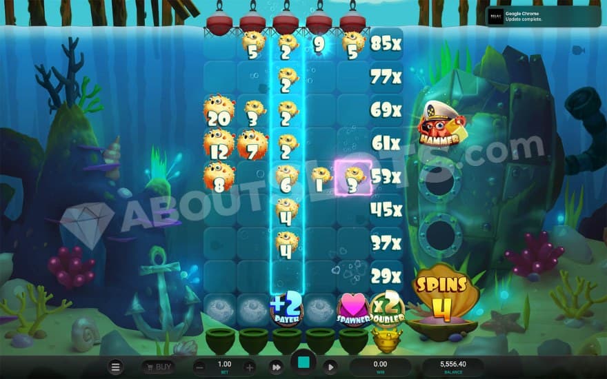 Bonus game where you can see various symbols on the reels.