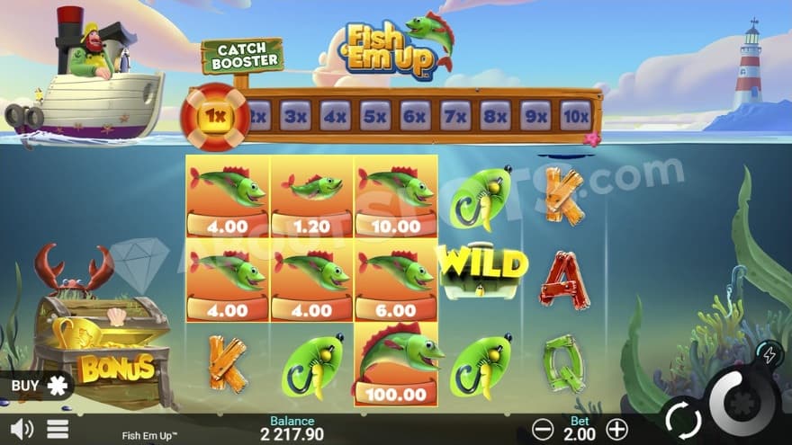 Base game with the fisherman and his boat in the background.