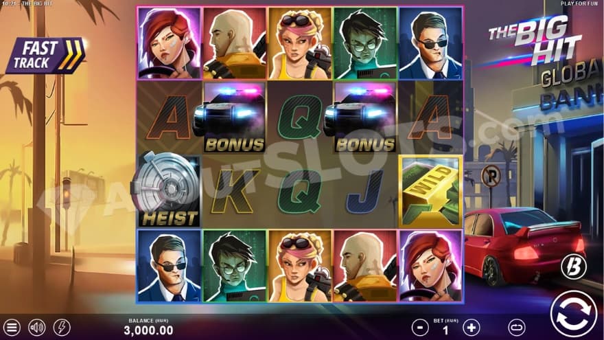 Base game with a red car on the right side of the reels.