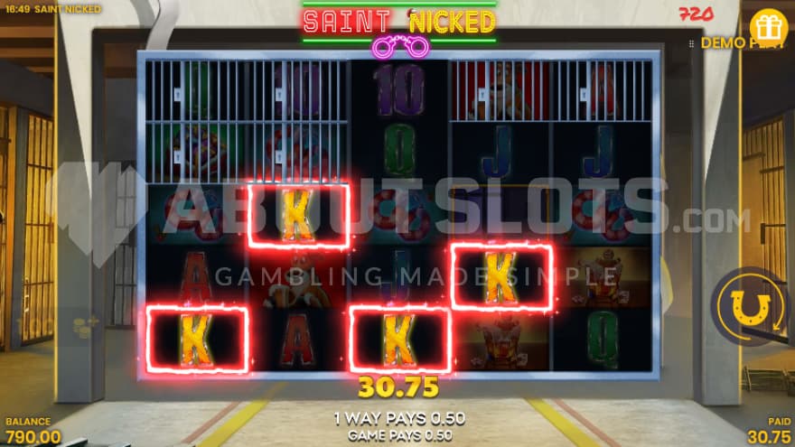 The Free Spins feature set inside a prison with symbol positions behind cell bars