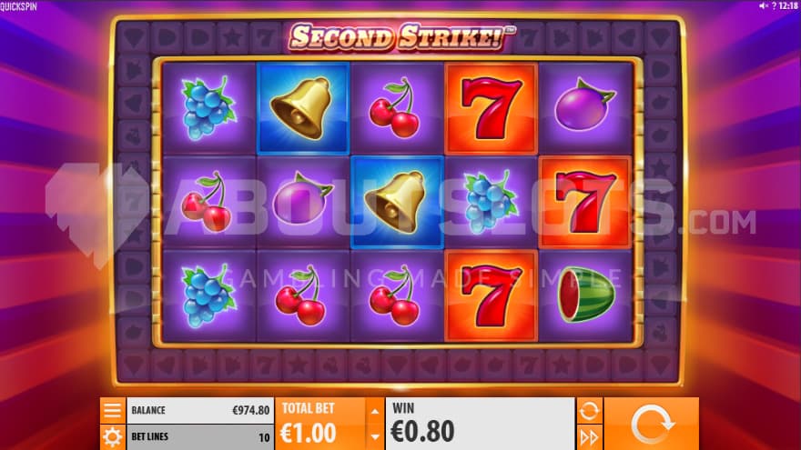 Base game with classic fruit symbols on the reels.