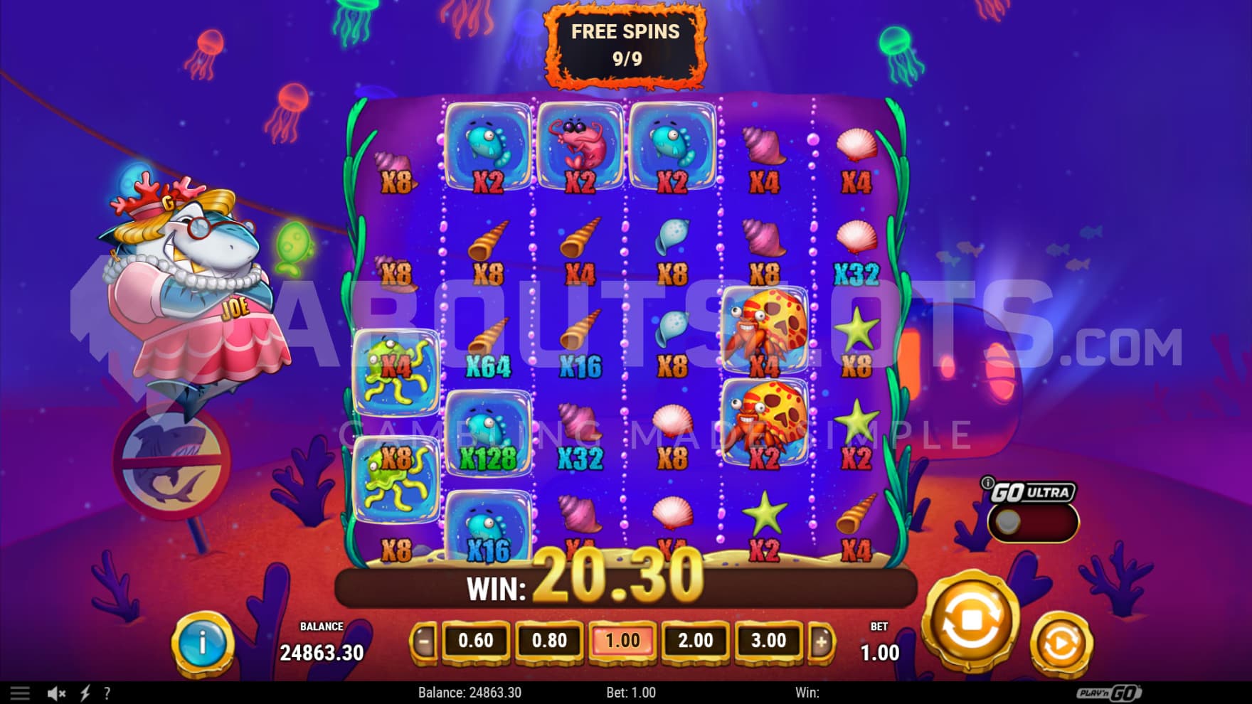 Jawsome Joe disguises in a dress and wig and Chomp Multipliers stay persistent during the bonus game