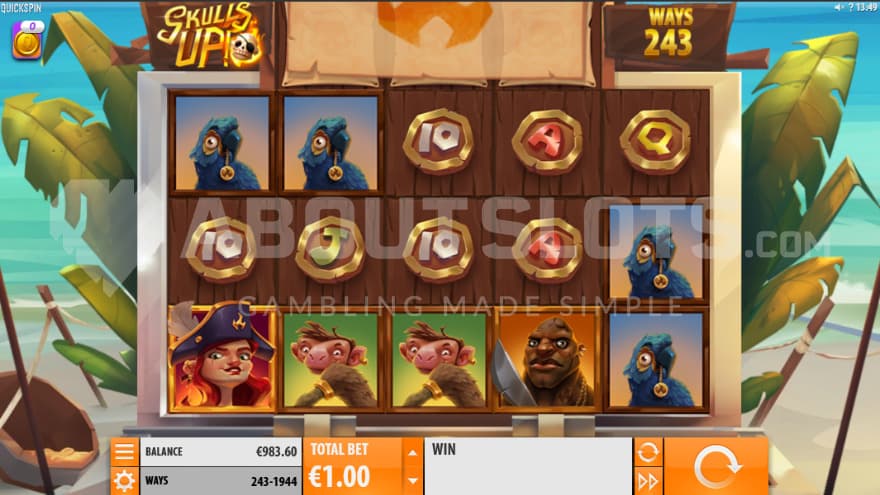 The base game playing grid set on a tropical island