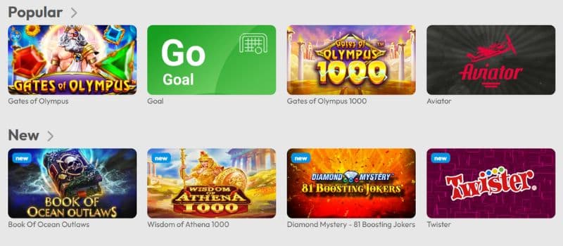 Some of the game selections at SlottoJAM with images of popular and new games.