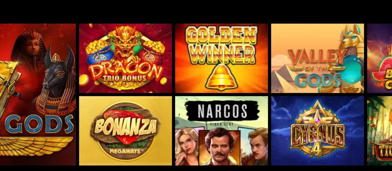 The games section of Sons of Slots Casino displays a wide variety of slot games, such as Bonanza Megaways, Golden Winner, and more.