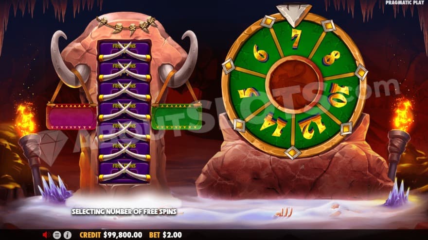 An image of the Free Spins gamble feature in Mammoth Gold Megaways