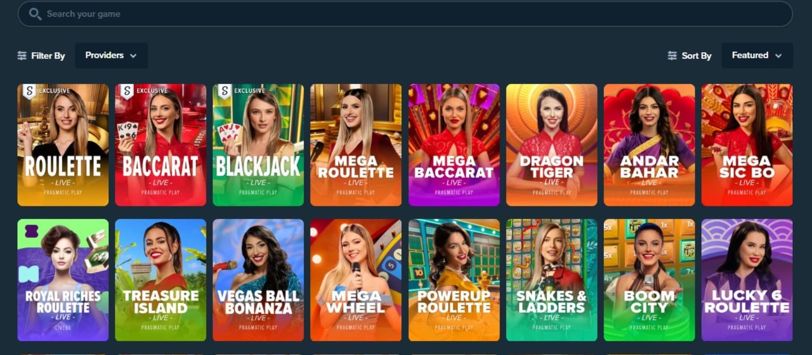 Stake Casino's live games section, showing variations of blackjack, baccarat, and roulette.
