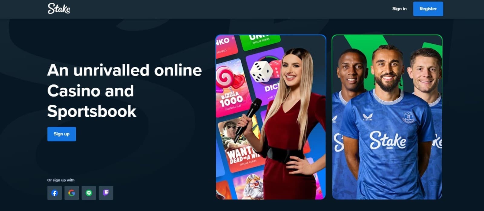 Stake Casino's homepage, showing the sidebar menu and game avatars.
