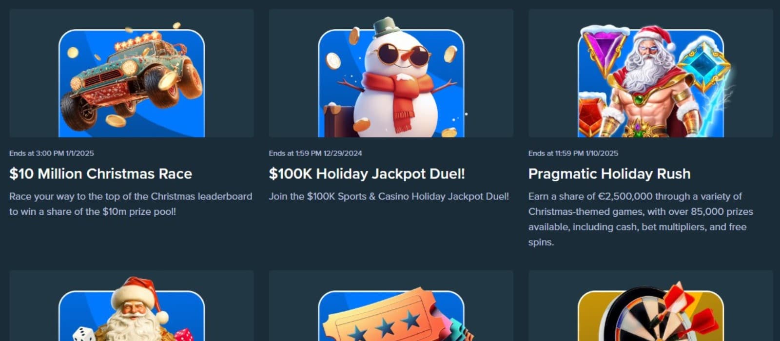 Stake Casino's promotions page, showing various Christmas holiday promotions.