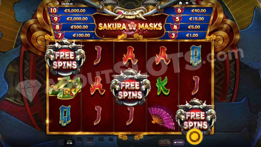 Three scatter symbols on the reels, activating the bonus game.