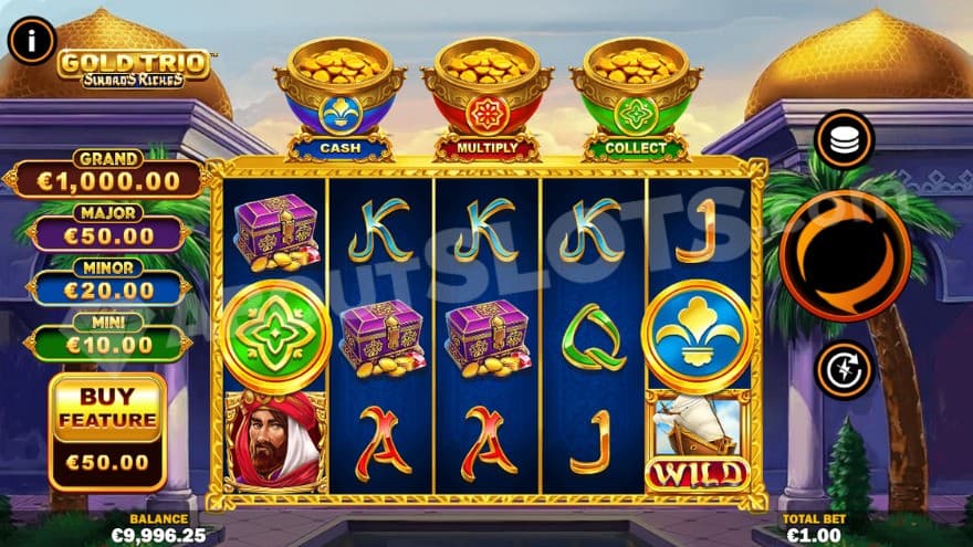 Base game where you can see Jackpots to the left of the reels.