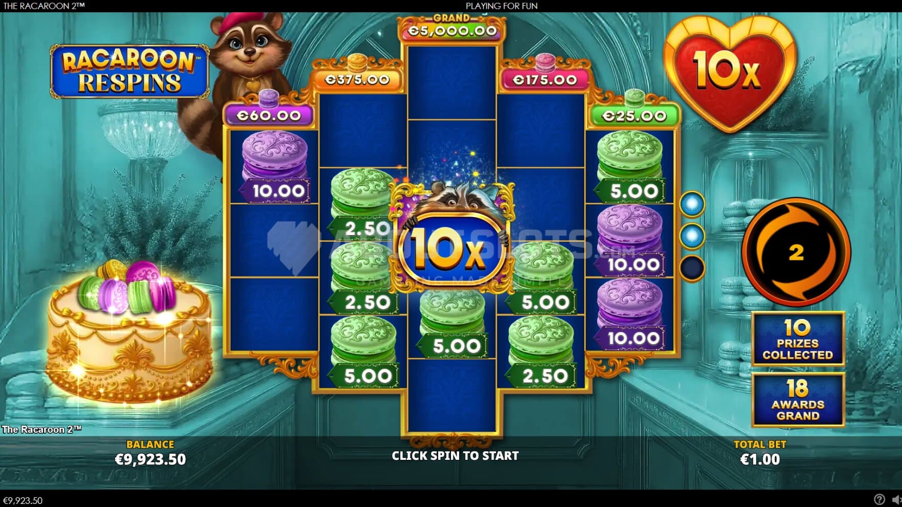 Similarly to the prequel, the bonus game has the raccoon stickied to the center of the playing grid with a Progressive Multiplier