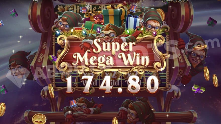 A text above the reels saying "Super Mega Win 174,80."