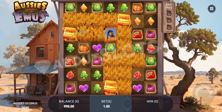 Three dynamite symbols are placed out on the reels.