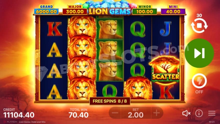 Free Spins feature where you can se the Jackpots in the top.