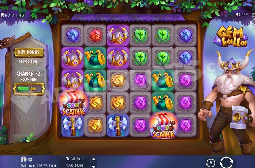 Six reels on a tree trunk and Thor to the side.