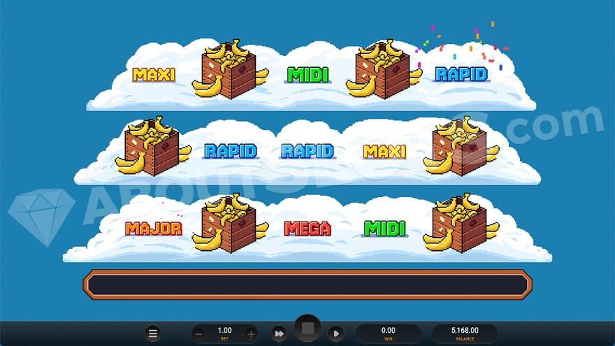 Six banana crates and symbols of the Jackpots. 