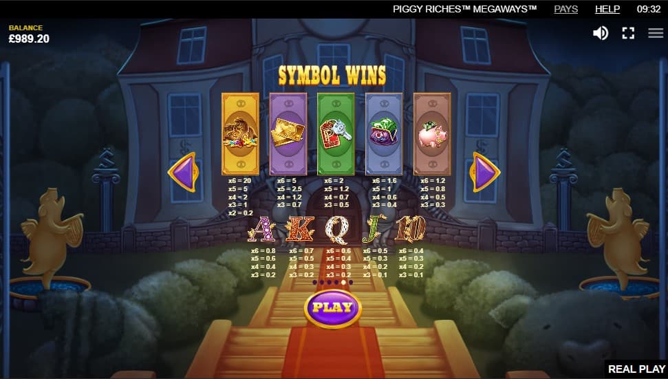 Piggy Riches Megaways Slot Paytable