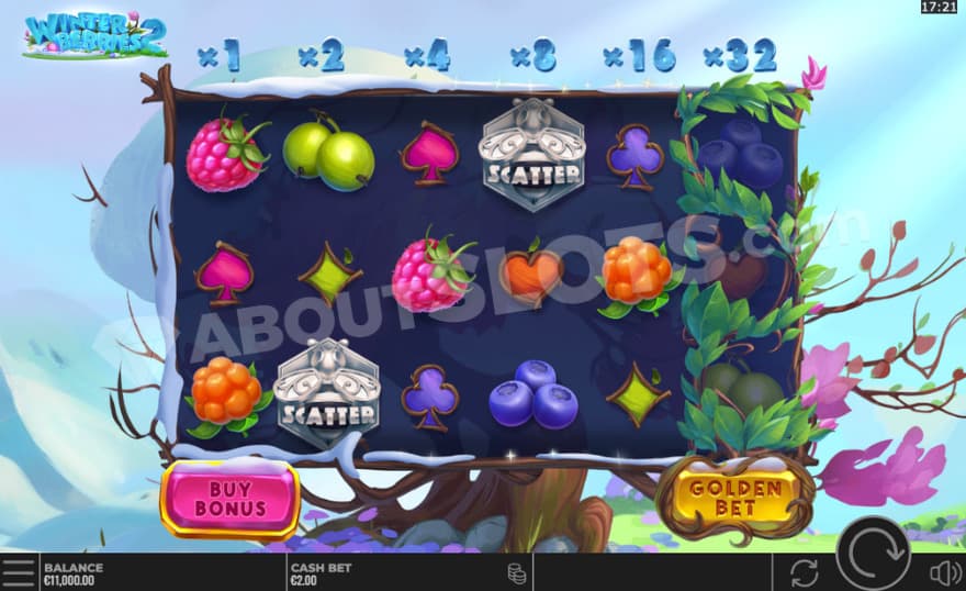 Base game with the bonus buy and golden bet options under the reels.