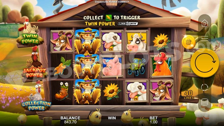 A casino slot on a farm with animal symbols.