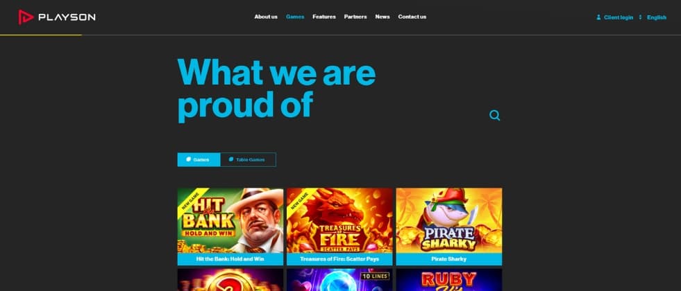 An image of Playson's website, showcasing some of their games