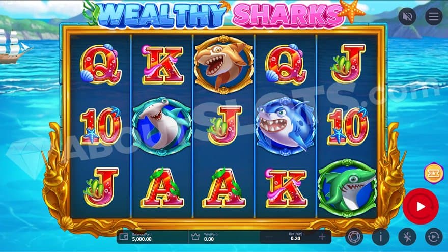 Shark and royal symbols on a casino slot.