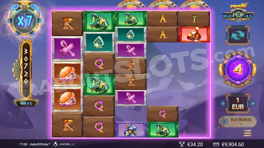 A blue night sky with PopWins in the free spins.