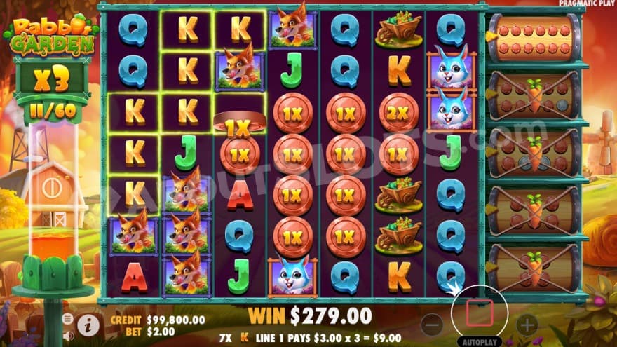 Bonus game with a collection meter to the left with a 3X multiplier.