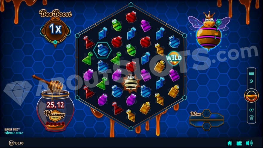 A hexagonal grid with 7 reels on a blue background.