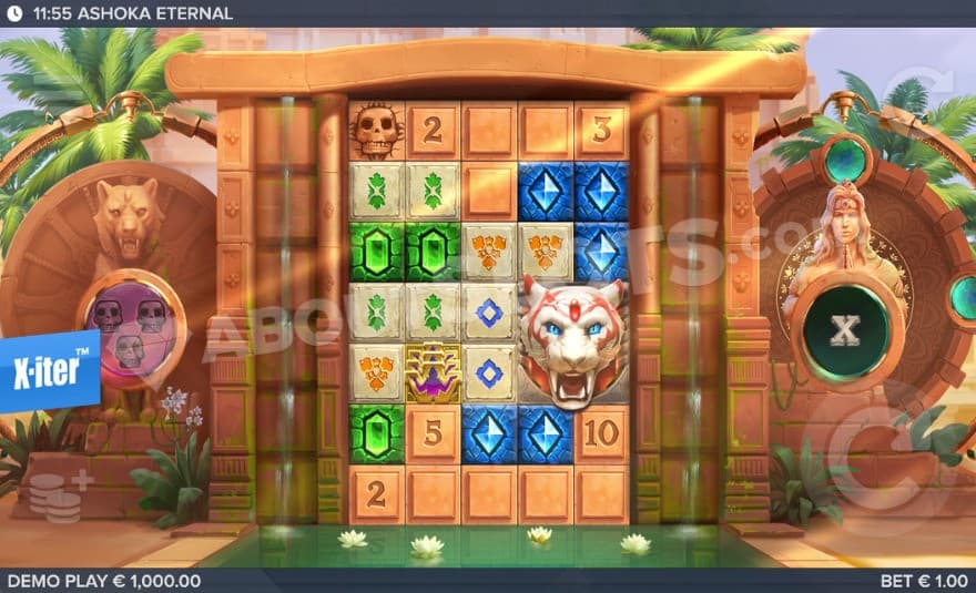 Base game with a temple in the background.