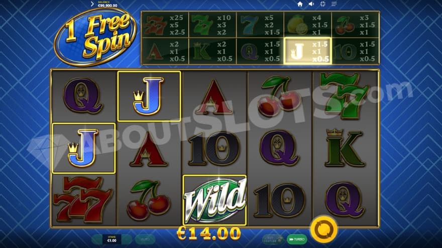 Free Spins feature with a wild on the third reel.