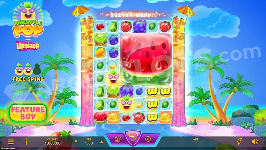A casino slot on an exotic beach.