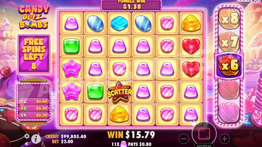 A 6X multiplier when 8 Free Spins remain.