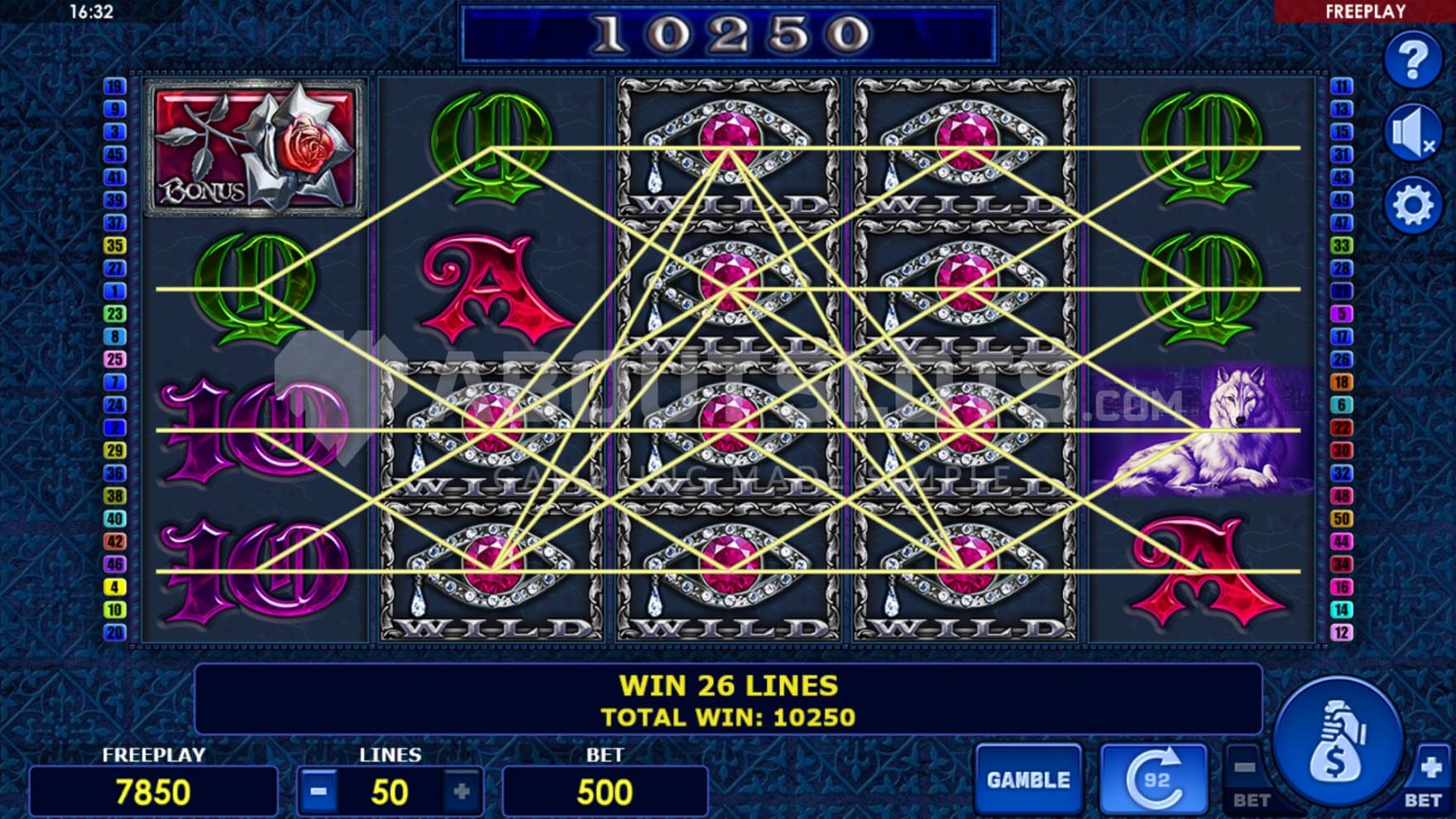 25 payline win with multiple Wild Symbols