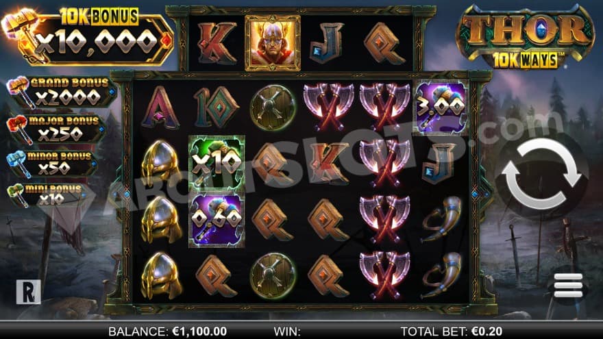Mini bonus game with a Thor symbol on the third reel.