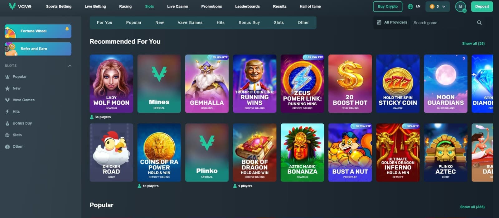 Uncover a world of themes and features in the diverse slot library at Vave Casino.